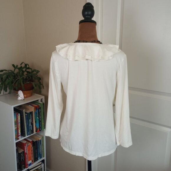 Lauren Ralph Lauren White Ruffle Top Romantic Long Sleeve Blouse Preppy Classic - Picture 5 of 5